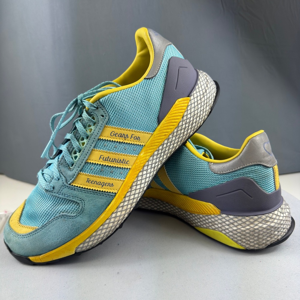 Adidas Human Made Marathon Free Hiker Mens 9.5 Teal Yellow FY9100 Sneakers